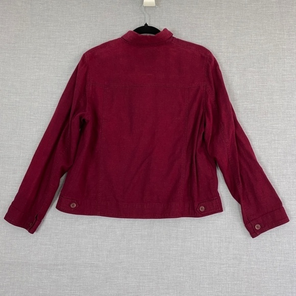 JM Jennifer Moore Linen Blend Shirt Womens 12 Top Wine Red Pockets Button Down - Picture 2 of 8